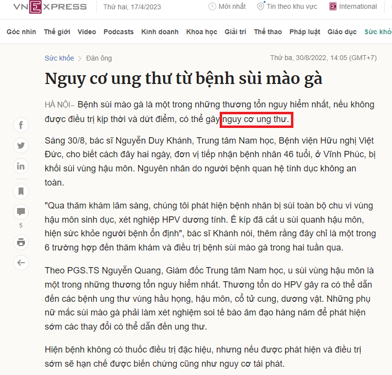 Nhận biết dấu hiệu bệnh sùi mào gà để điều trị kịp thời